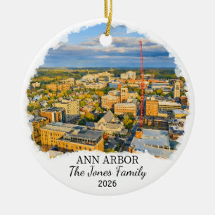 Personalized Ann Arbor Ornament, Custom Michigan Ceramic Tree Decoration