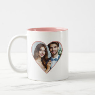 Personalized Anniversary Custom Photo Heart Pink Two-Tone Coffee Mug