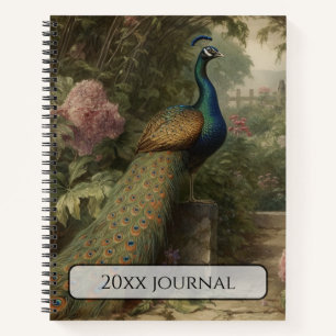 Personalized Antique Peacock Botanical Deluxe Notebook