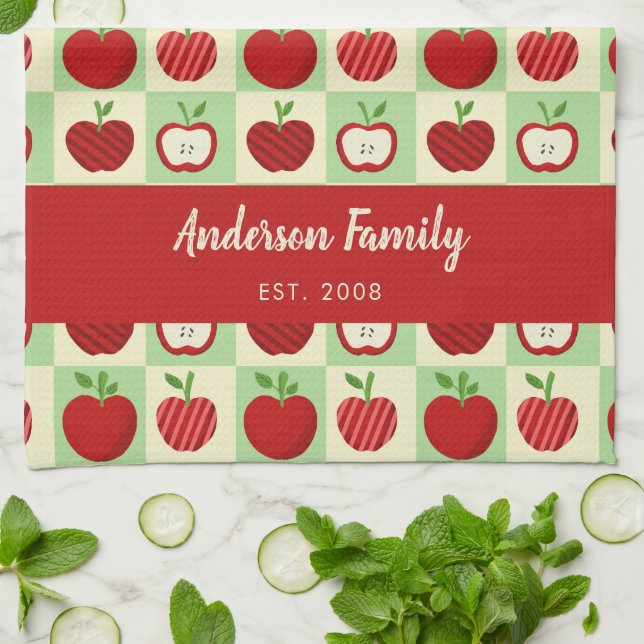 Personalized Apple Farmhouse Fall Family Decor Tea Towel (Folded)