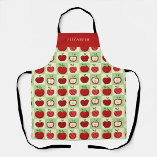Personalized Apple Pattern Check Cozy Teacher Apron