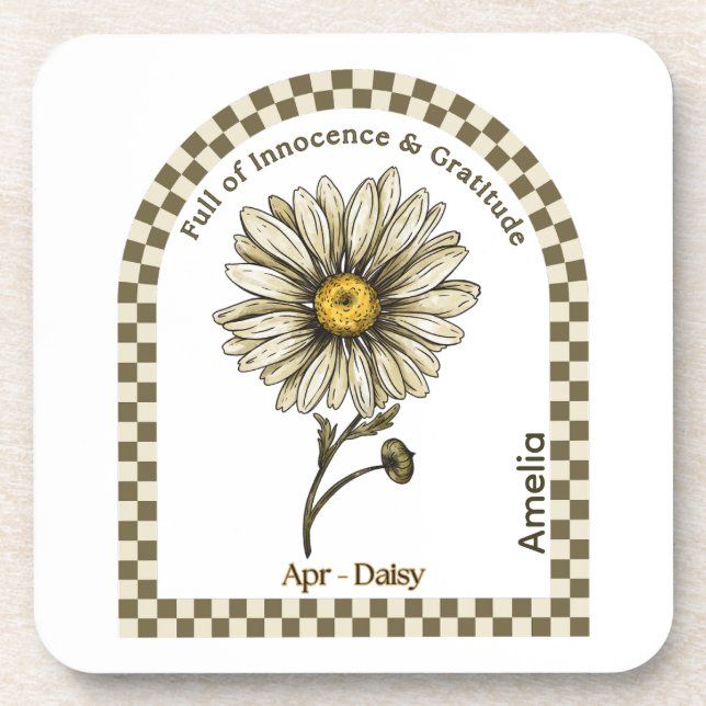 Personalized April Birth Month Flower Coaster (Front)