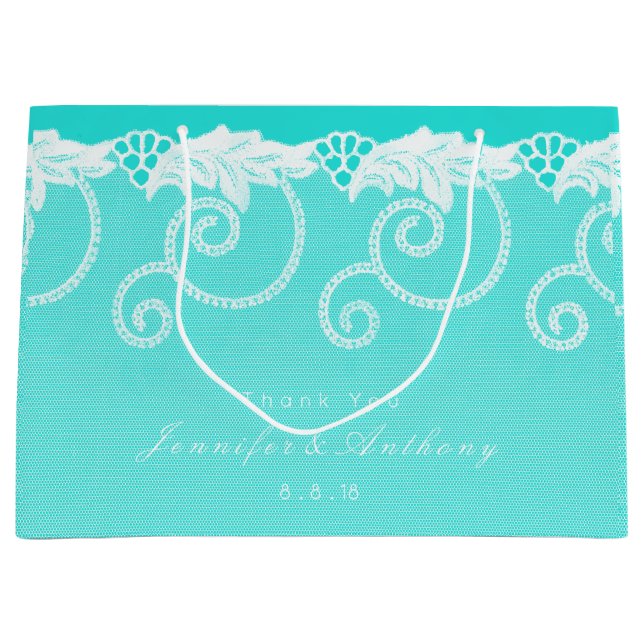 Personalized Aqua Blue Ocean Royal Lace Large Gift Bag (Front)