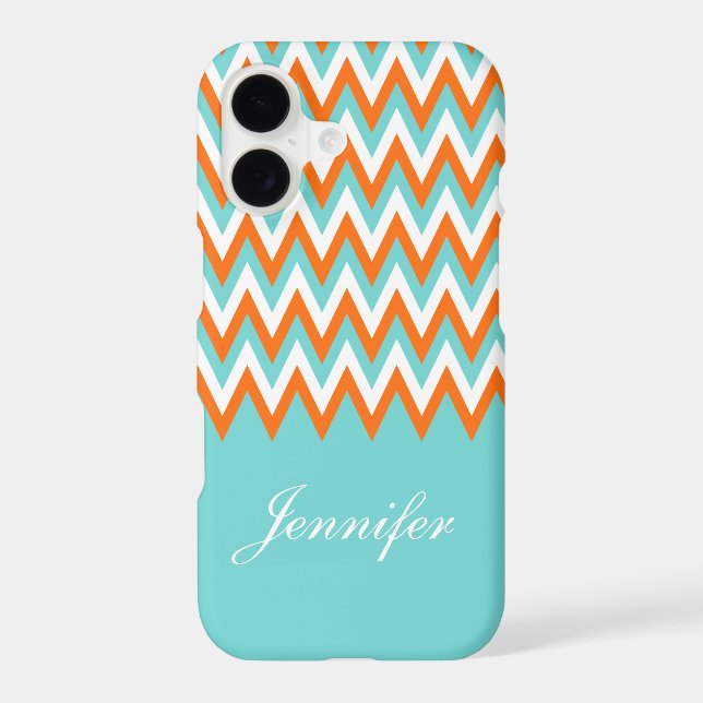 Personalized Aqua Blue White Orange Chevron (Back)