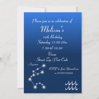 Personalized Aquarius Zodiac Party Invitation
