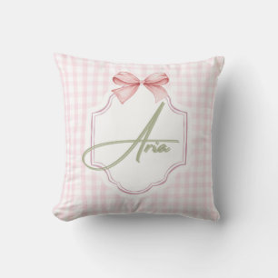 Personalized Aria Baby Girl Nursery Bow&Gingham Cushion