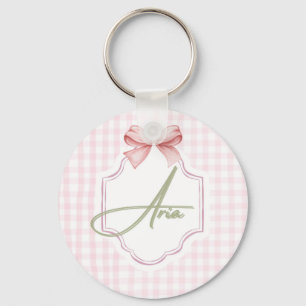 Personalized Aria Baby Girl Nursery Bow&Gingham Key Ring