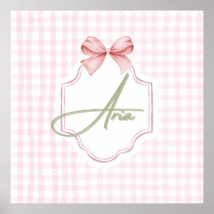 Personalized Aria Baby Girl Nursery Bow&Gingham  Poster