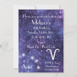 Personalized Aries Zodiac Galaxy Party Invitation
