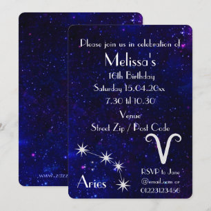 Personalized Aries Zodiac Galaxy Party Invitation