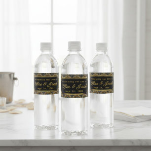 Personalized Art Deco Embroidered-Style Wedding  Water Bottle Label