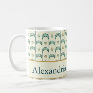 Personalized Art Deco Teal & Gold Geometric Coffee Mug