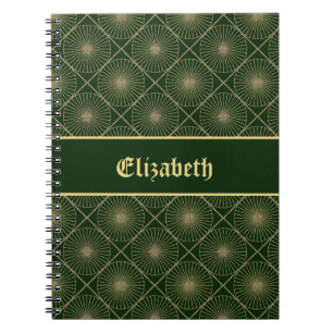 Personalized Art Deco Teal & Gold Geometric Name Notebook