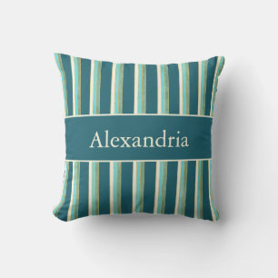 Personalized Art Deco Teal, Green & Gold Stripes Cushion