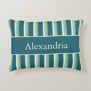 Personalized Art Deco Teal, Green & Gold Stripes Decorative Cushion