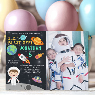 Personalized Astronaut Birthday with Photo Space Invitation