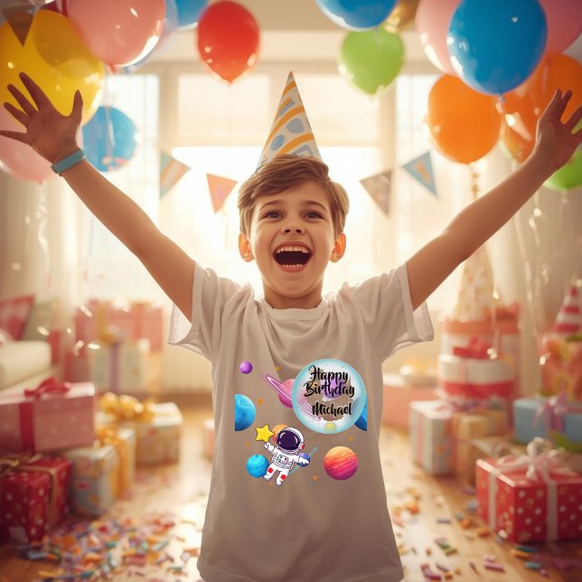 Personalized Astronaut & Planets Birthday T-Shirt (Creator Uploaded)