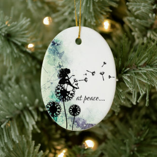 Personalized at peace Fairy n Dandelion Christmas Ceramic Tree Decoration
