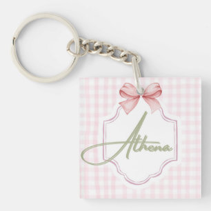Personalized Athena Baby Girl Nursery Bow&Gingham Key Ring
