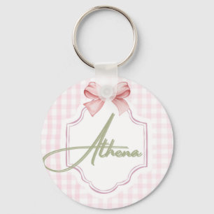 Personalized Athena Baby Girl Nursery Bow&Gingham Key Ring
