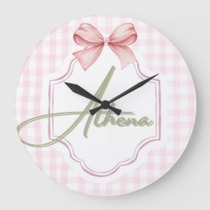 Personalized Athena Baby Girl Nursery Bow&Gingham Large Clock