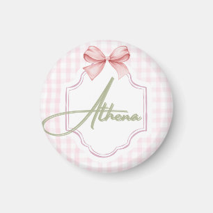 Personalized Athena Baby Girl Nursery Bow&Gingham Magnet