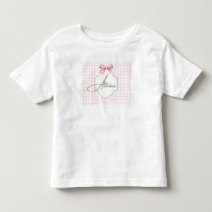 Personalized Athena Baby Girl Nursery Bow&Gingham Toddler T-Shirt