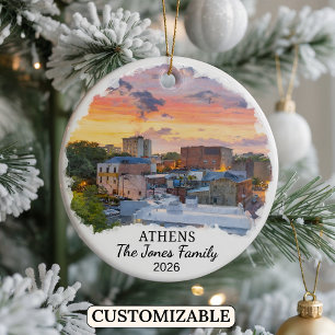 Personalized Athens Ornament, Custom Georgia Ceramic Tree Decoration