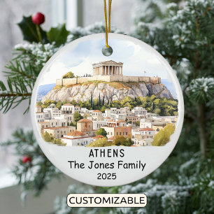 Personalized Athens Ornament, Greece Ceramic Tree Decoration