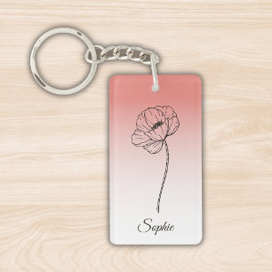 Personalized August Birth Flower Keychain - Poppy