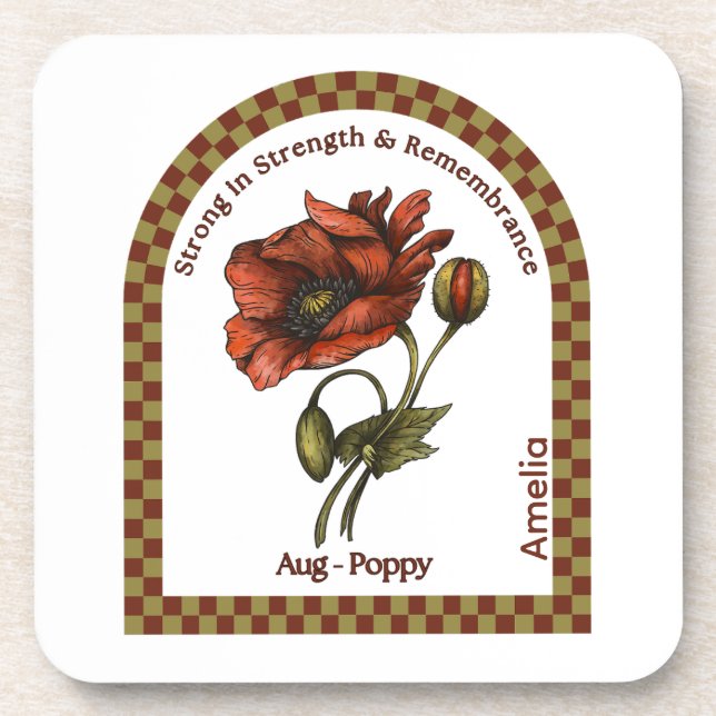 Personalized August Birth Month Flower Coaster (Front)
