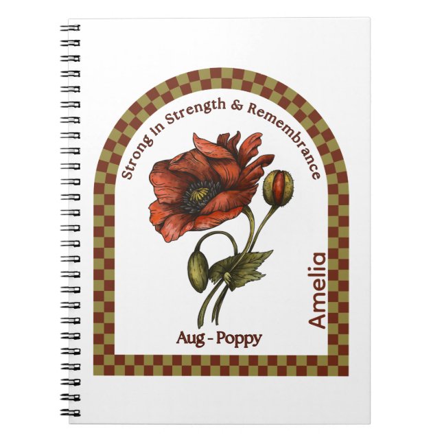 Personalized August Birth Month Flower Notebook (Front)