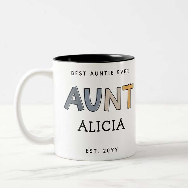 Personalized Aunt Gift Best Auntie Ever Cute Two-Tone Coffee Mug (Left)