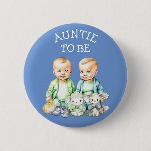 Personalized Auntie to be Twins Baby Shower 6 Cm Round Badge