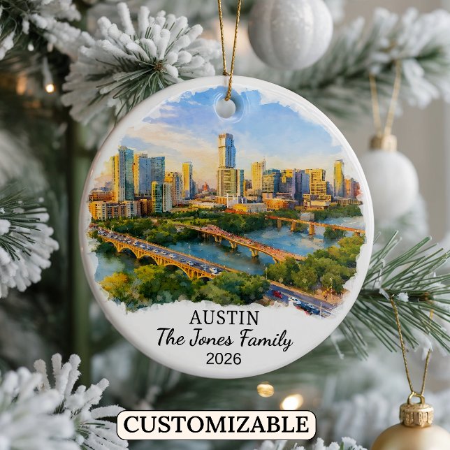 Personalized Austin Ornament, Custom Texas Ceramic Tree Decoration (Creator Uploaded)