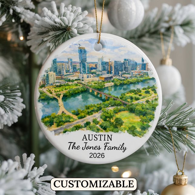 Personalized Austin Ornament, Custom Texas Ceramic Tree Decoration (Creator Uploaded)