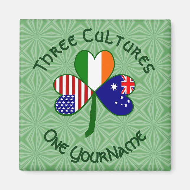 Personalized Australia Ireland USA Shamrock Square Magnet (Front)