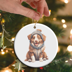 Personalized Australian Shepherd Dog Art Ceramic Tree Decoration