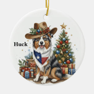 Personalized Australian Shepherd Dog in Texas Ceramic Tree Decoration