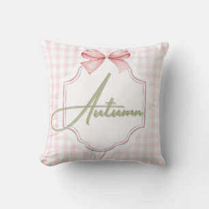 Personalized Autumn Baby Girl Nursery Bow&Gingham Cushion