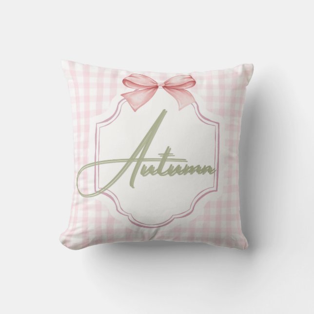 Personalized Autumn Baby Girl Nursery Bow&Gingham  Cushion (Front)
