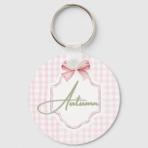 Personalized Autumn Baby Girl Nursery Bow&Gingham Key Ring