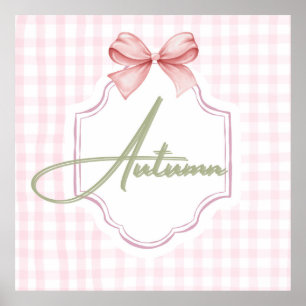Personalized Autumn Baby Girl Nursery Bow&Gingham  Poster