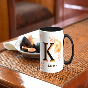 Personalized Autumn Floral Mug - Custom Name & Ini