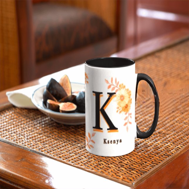 Personalized Autumn Floral Mug - Custom Name & Ini (Creator Uploaded)