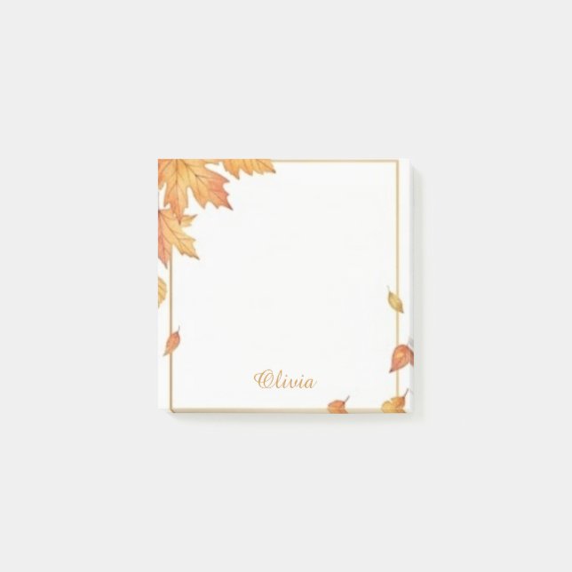 Personalized Autumn Leaves Watercolor Sticky Notes (Front)