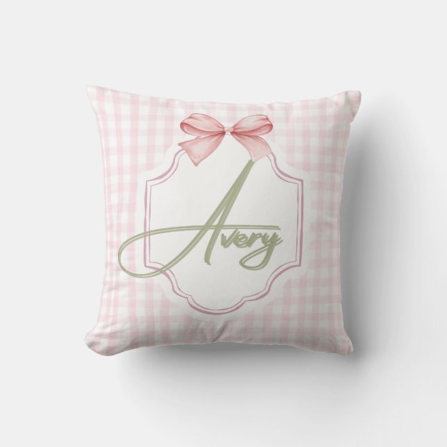 Personalized Avery Baby Girl Nursery Bow&Gingham  Cushion (Front)