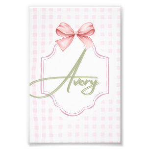 Personalized Avery Baby Girl Nursery Bow&Gingham Photo Print