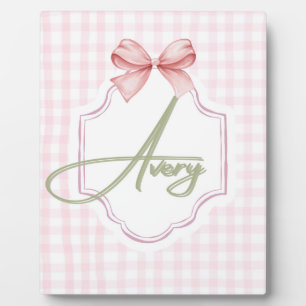Personalized Avery Baby Girl Nursery Bow&Gingham  Plaque