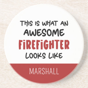 Personalized Awesome Firefighter Funny Firefighter Coaster